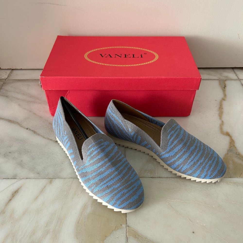 NEW Vaneli Verne Comfort Slip-on Sneaker, Blue/Grey Zebra